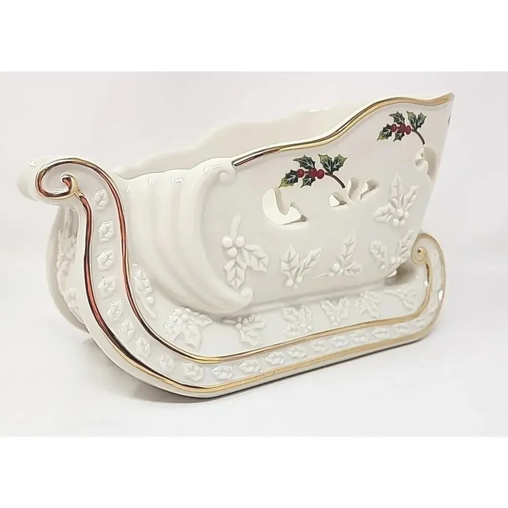 PartyLite‎ Holly Leaf Sleigh Candle Holder With Box P8C/P7663